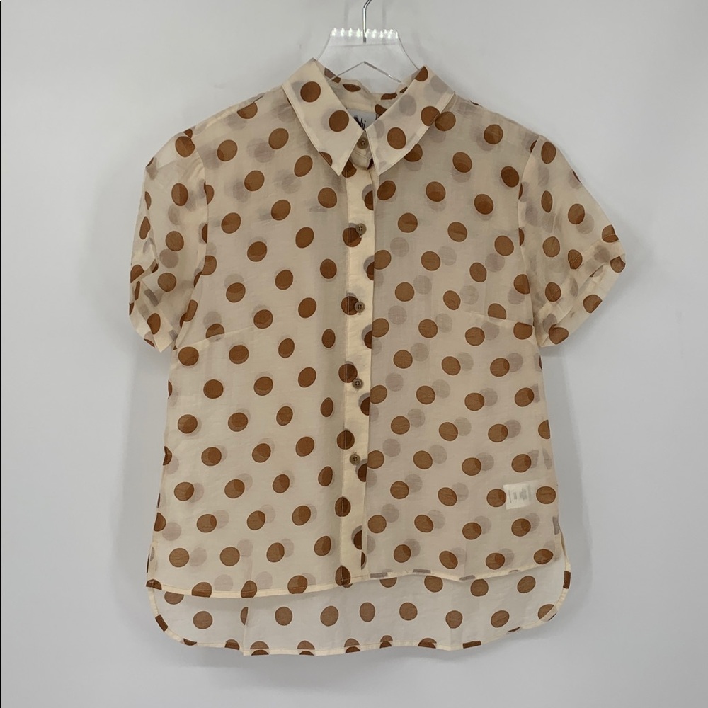Cabi Polka Dot Spectator Shirt blouse top lightweight button cream brown new XS